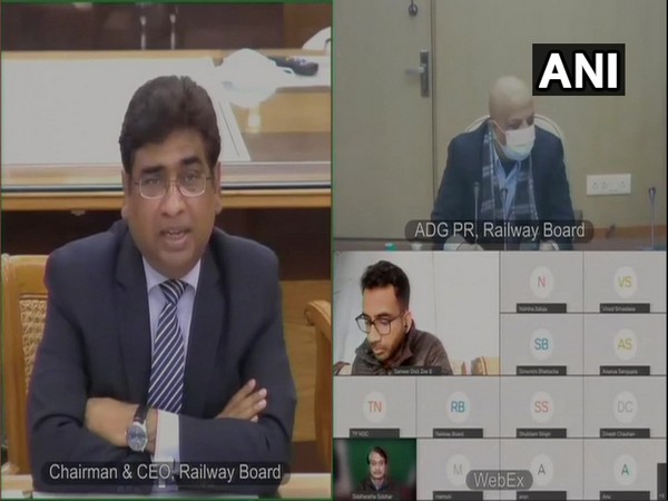 Visuals from the Vinod Kumar Yadav, Chairman, Railway Board's video conference (Photo/ANI)