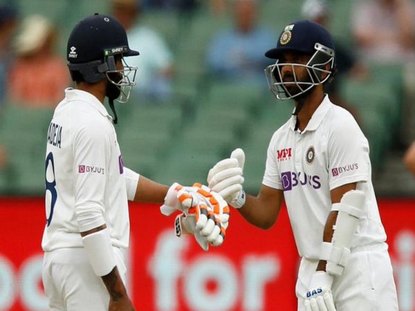 Ajinkya Rahane and Ravindra Jadeja in action against Australia. (Photo/ ICC Twitter)