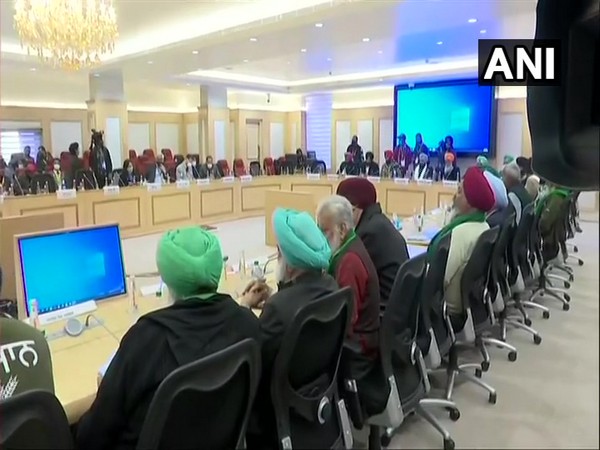 Farmers at Vigyan Bhawan at a meeting with Central Ministers. (Photo/ANI)
