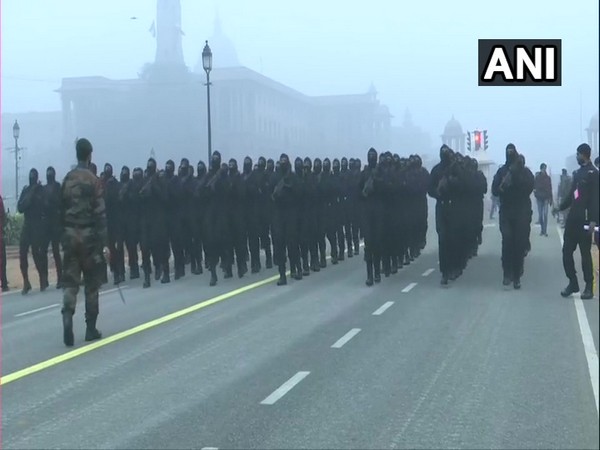Security forces carry out Republic Day parade rehearsals at Rajpath. (Photo/ANI)