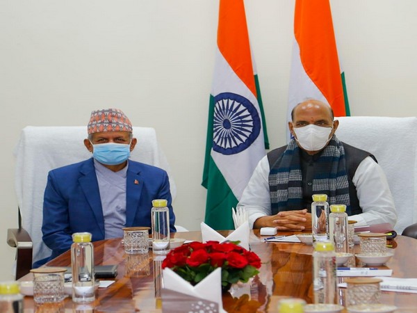 Nepal Foreign Minister Pradeep Kumar Gyawali meets Defence Minister Rajnath Singh in New Delhi (Photo/ANI)