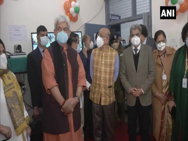 Jammu and Kashmir Lieutenant Governor Manoj Sinha at the Jammu Medical College and Hospital. (Photo/ANI)