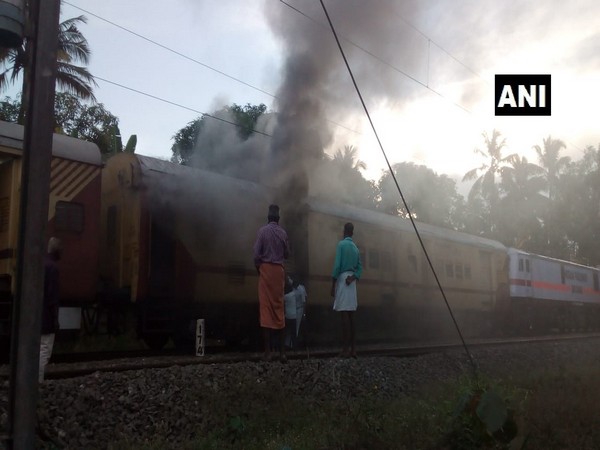 Visuals of Luggage compartment of Malabar express on fire (Photo/ANI)
