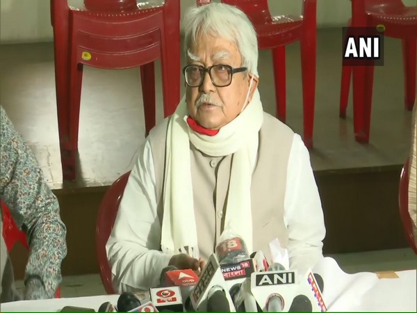 Left Front Chairperson Biman Bose speaking to reporters in Kolkata on Sunday.