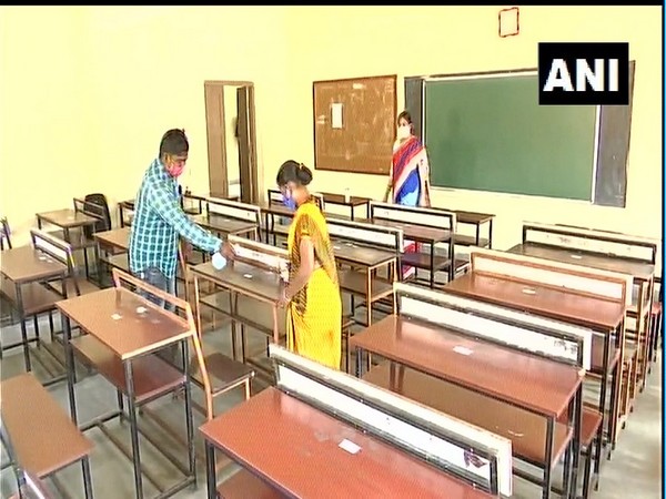 Sanitisation underway in a classroom. (Photo/ANI)