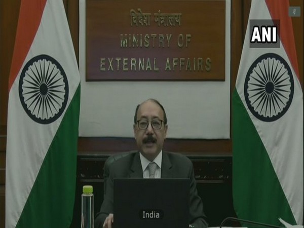 Foreign Secretary Harsh Vardhan Shringla speaking at the UNSC on Wednesday.