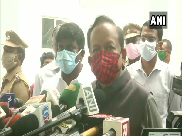 Union Minister Dr Harsh Vardhan speaking to reporters on Friday. Photo/ANI