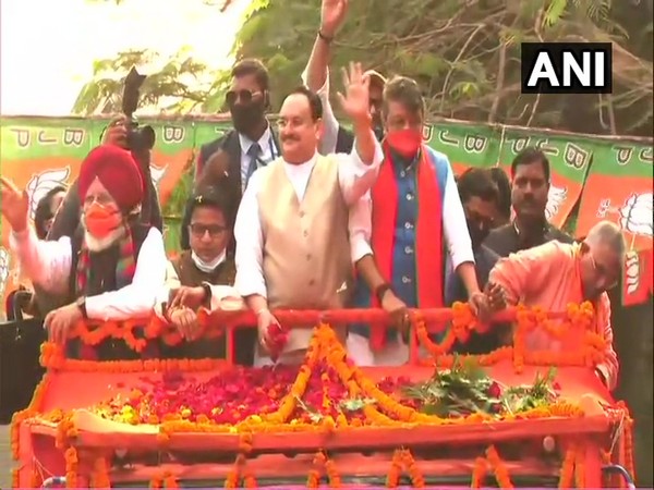 BJP President JP Nadda in a roadshow in Bardhaman (Photo/ANI)