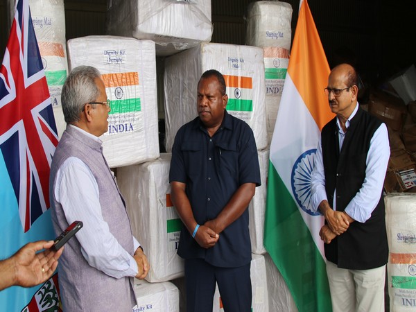 The relief materials were handed over to Inia Seruiratu, Minister for Defence and Disaster Management. (Photo credit: Twitter/India in Fiji)