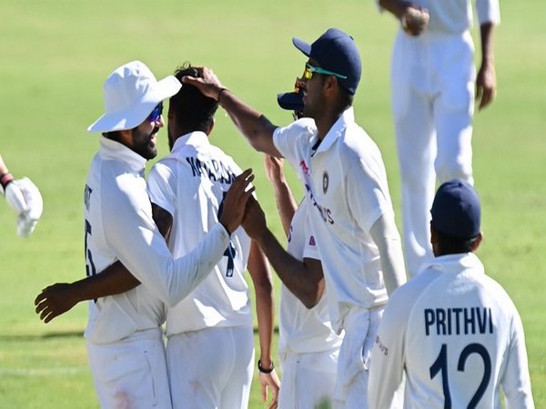 Indian players celebrate the fall of an Australian wicket (Image: ICC twitter)