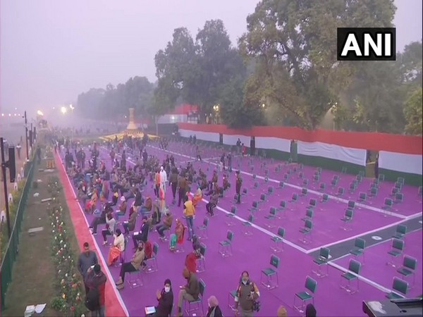 Seating arrangement made keeping social distancing in mind at Rajpath. [Photo/ANI]