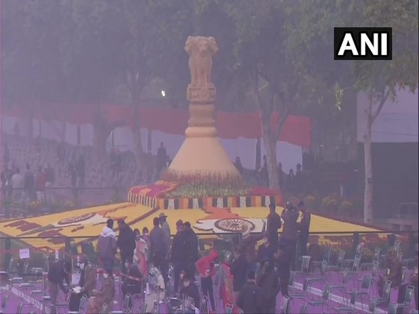 Preparations for the Republic Day parade at Rajpath. [Photo/ANI]