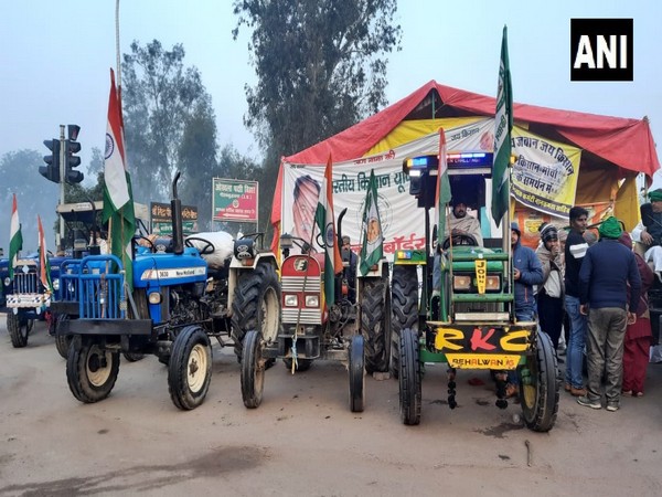Farmers' tractors with Tricolour ready for Republic Day tractor rally in protest against the Centre's Farm Laws. [Photo/ANI]