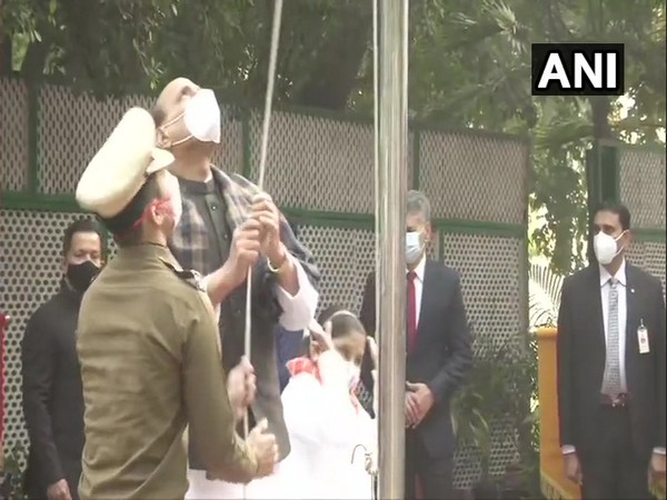 Union Defence Minister Rajnath Singh unfurled National Flag at his residence