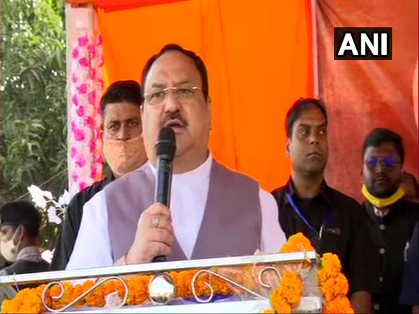 BJP national President JP Nadda speaking at 'Cha Chakra' programme in the Kharagpur. (Photo/ANI)