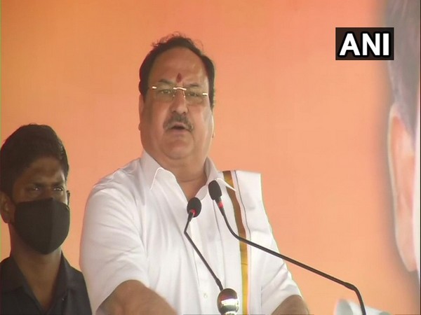 BJP President JP Nadda addressing a gathering at Puducherry. (Photo/ANI)