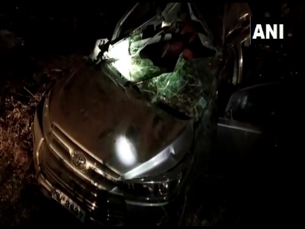 The damaged car from the incident. (Photo/ANI)