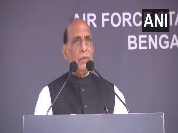 Defence Minister Rajnath Singh at the Aero India 2021 in Bengaluru on Wednesday. Photo/ANI