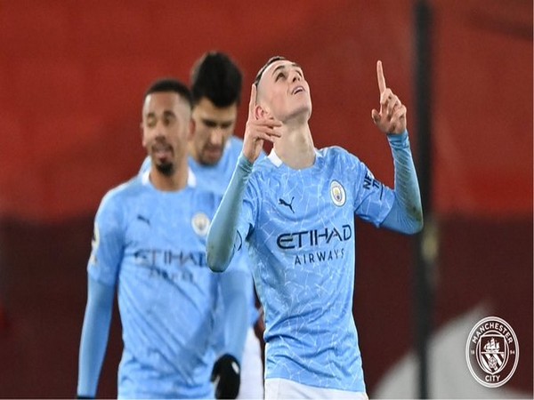 Manchester City's Phil Foden celebrates after registering goal (Photo/ Manchester City Twitter)