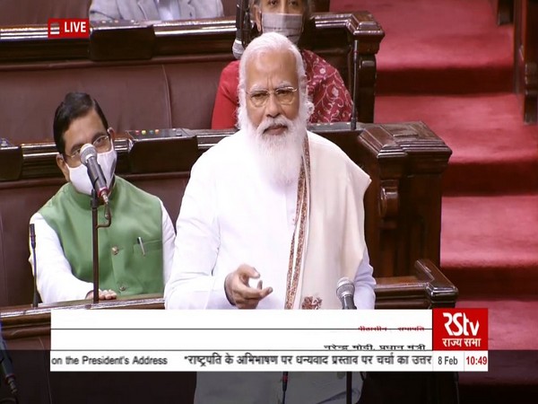 Prime Minister Narendra Modi speaking in Rajya Sabha on Monday.
