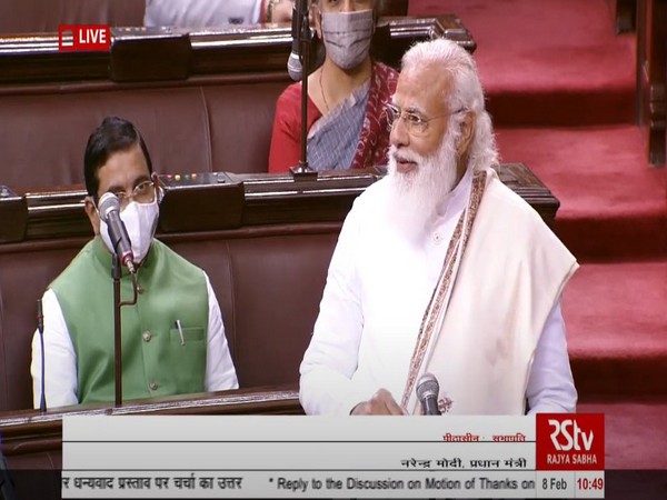 Prime Minister Narendra Modi speaking in Rajya Sabha on Monday. (Photo/ANI)