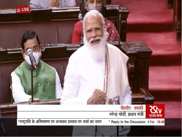 PM Modi replying to the Motion of Thanks on the President's Address in Rajya Sabha. (Photo/ANI)