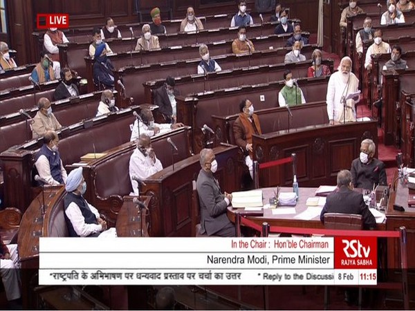 Prime Minister Narendra Modi in Rajya Sabha on Monday (Photo/ANI)