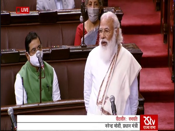 Prime Minister Narendra Modi in Rajya Sabha. (Photo/ANI)