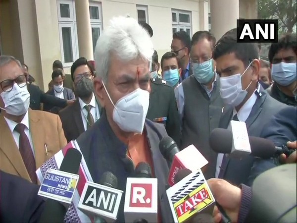 Jammu and Kashmir Lieutenant Governor Manoj Sinha speaks to reporters in Jammu on Monday. [Photo/ANI]