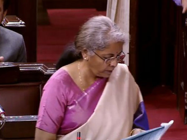 Union Finance Minister Nirmala Sitharaman replying to the discussion on the Union Budget in Rajya Sabha. (Photo/ANI)