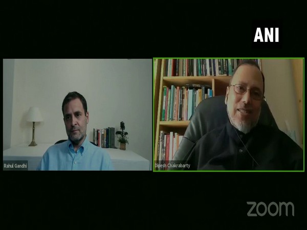 Congress Leader Rahul Gandhi in conversation with Dipesh Chakrabarty, Representative, University of Chicago (Photo/ANI)