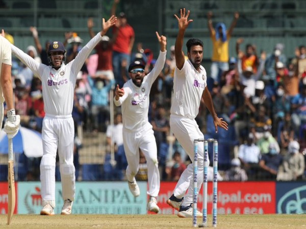 Ashwin celebrates after dismissing Dominic Sibley (Photo/ BCCI Twitter)