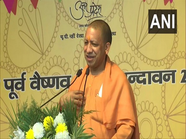 UP Chief Minister speaking in Mathura on Sunday. (Photo/ANI)