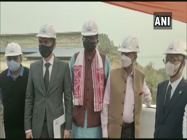 EAM S Jaishankar, Japanese Ambassador Satoshi Suzuki and other officials at a water supply project in Guwahati on Monday. (Photo/ANI)