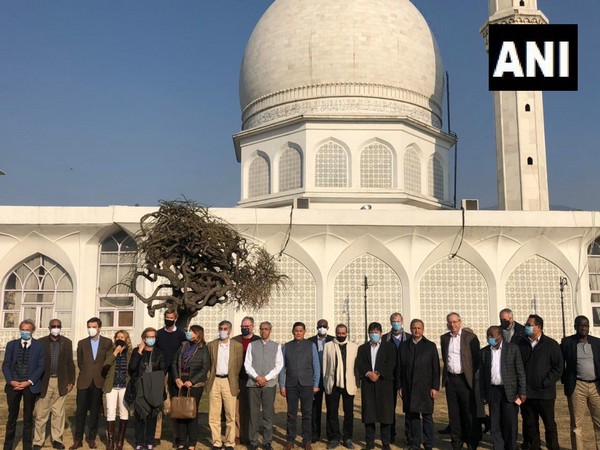 Foreign envoys who are on a tour to Jammu and Kashmir visited the Hazratbal shrine in Srinagar on Wednesday. (Photo/ANI)