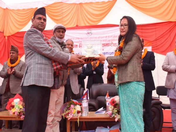 Namgya Khampa, Deputy Chief of Indian Embassy joined Sushil Gyewali, CEO of NRA at the ground breaking ceremony for construction of Kanti Bhairav Secondary School in Kageshwari Municipality