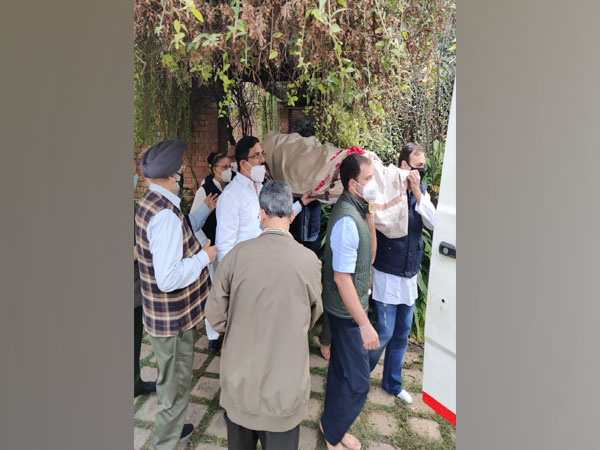 Rahul Gandhi was one of the pallbearers to mortal remains of Captain Satish Sharma (Photo/ANI)