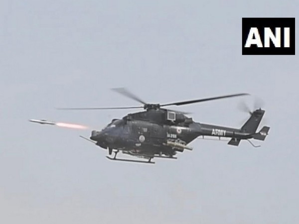 HELINA anti-tank missiles launched from ALH Dhruv helicopter