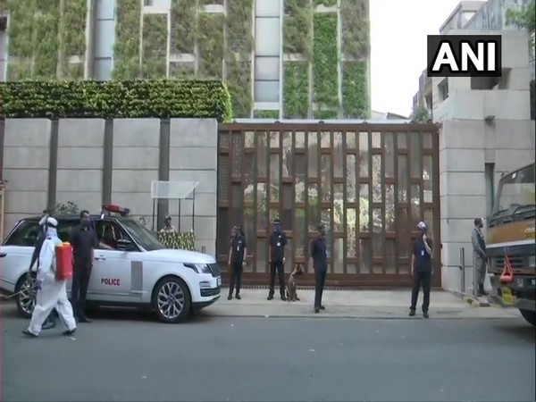 Security beefed up outside Mukesh Ambani's residence in Mumbai. (Photo/ANI)
