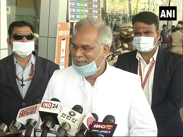Chhattisgarh Chief Minister Bhupesh Baghel speaking to reporters. (Photo/ANI)