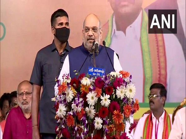 Amit Shah addresses Vijay Sankalp Rally in Villupuram on Sunday. [Photo/ANI]
