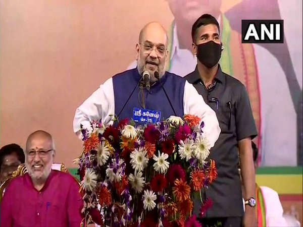 Amit Shah addresses Vijay Sankalp Rally in Villupuram on Sunday. [Photo/ANI]