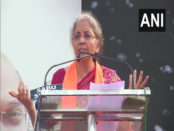 Finance Minister Nirmala Sitharaman speaking in a rally on Sunday. (Photo/ANI)