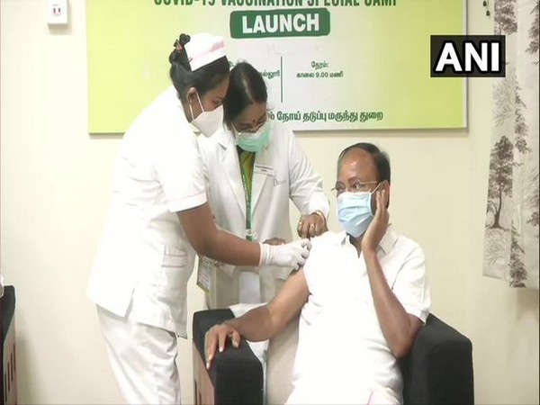 Vice President M Venkaiah Naidu receiving first dose of COVID-19 vaccine (Photo/ANI)