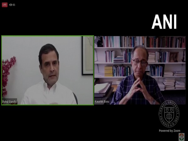 Congress leader Rahul Gandhi in conversation with Prof Kaushik Basu of Cornell University (Photo/ANI)