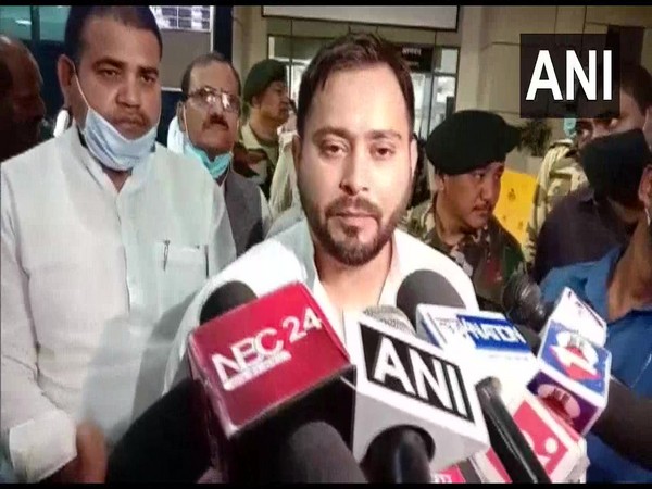 Tejaswi Yadavu speaking to reporters. (Photo/ANI)