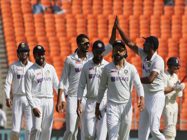 India players celebrate the fall of an England wicket (Photo/ BCCI Twitter)