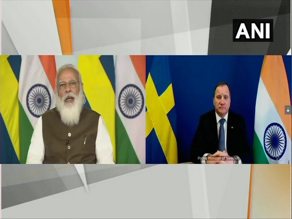 PM Narendra Modi at the virtual summit with Swedish PM Stefan Lofven