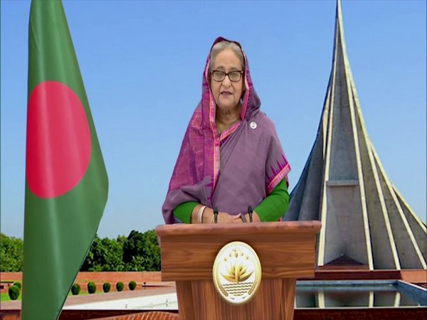 Bangladesh Prime Minister Sheikh Hasina speaking during the launch of Maitri Setu via video conferencing on Tuesday.