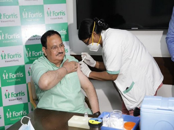 JP Nadda received his first shot of COVID-19 vaccine in Delhi on Tuesday. [Photo/ANI]